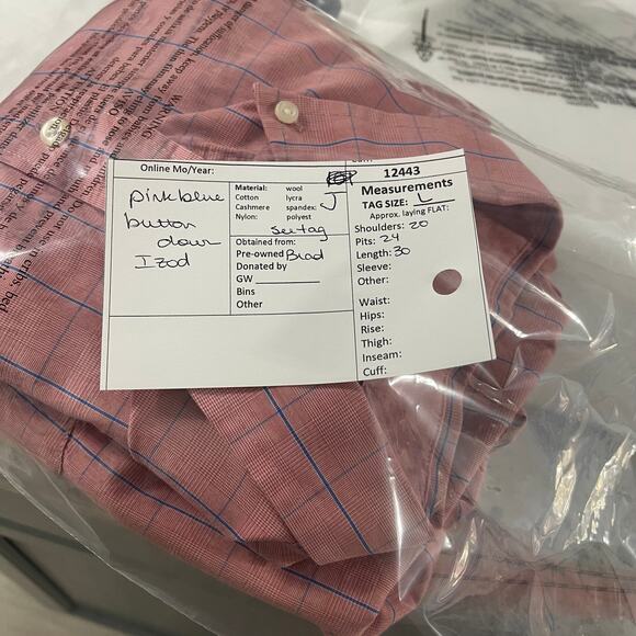 Izod shirt men's size large button down up red blue stripe striped plaid classic - Picture 11 of 12